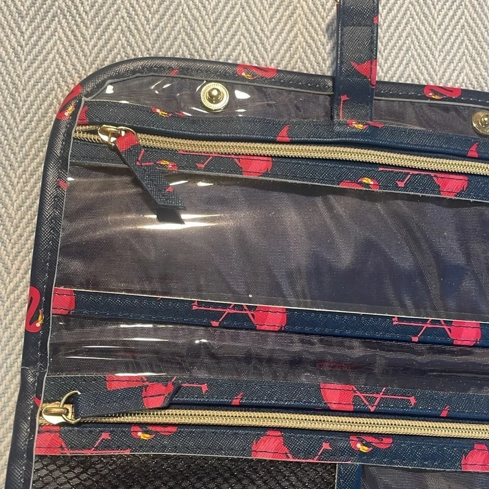 Dabney Lee Navy and Pink Flamingos Hanging Travel case. New Without Tags.
